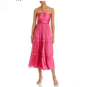 Aqua Fuchsia Pink Halter Midi Dress Sz Small